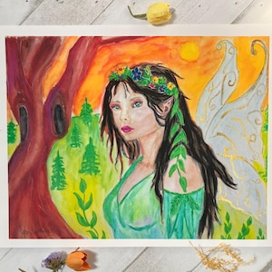 Fairy of the Forest , watercolor painting fine art print, 11x8.5 inches