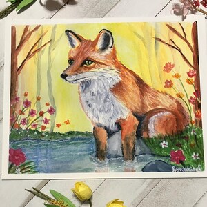 The Curious Fox ,watercolor painting fine art print, 8x10 inches