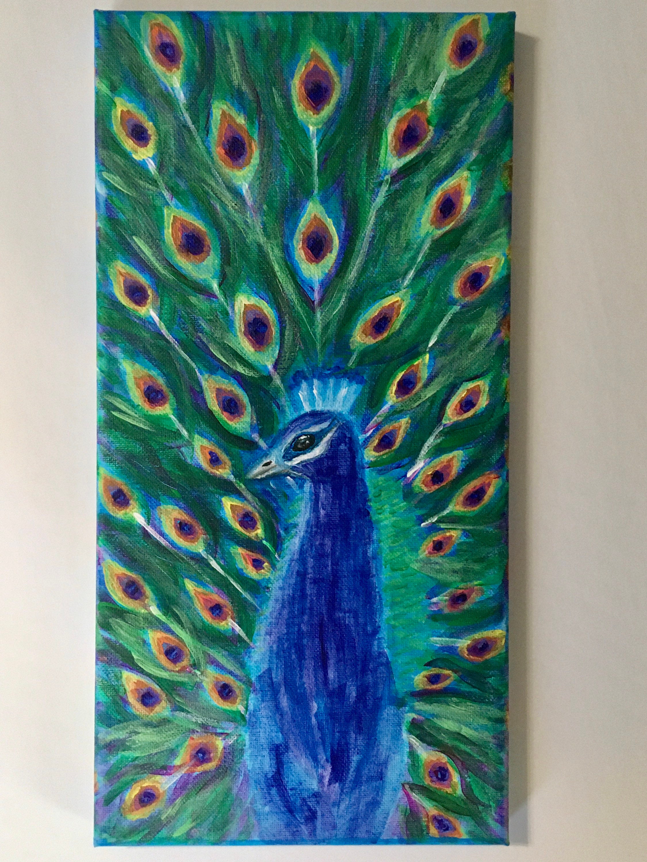 Original peacock acrylic painting on stretched canvas | Etsy