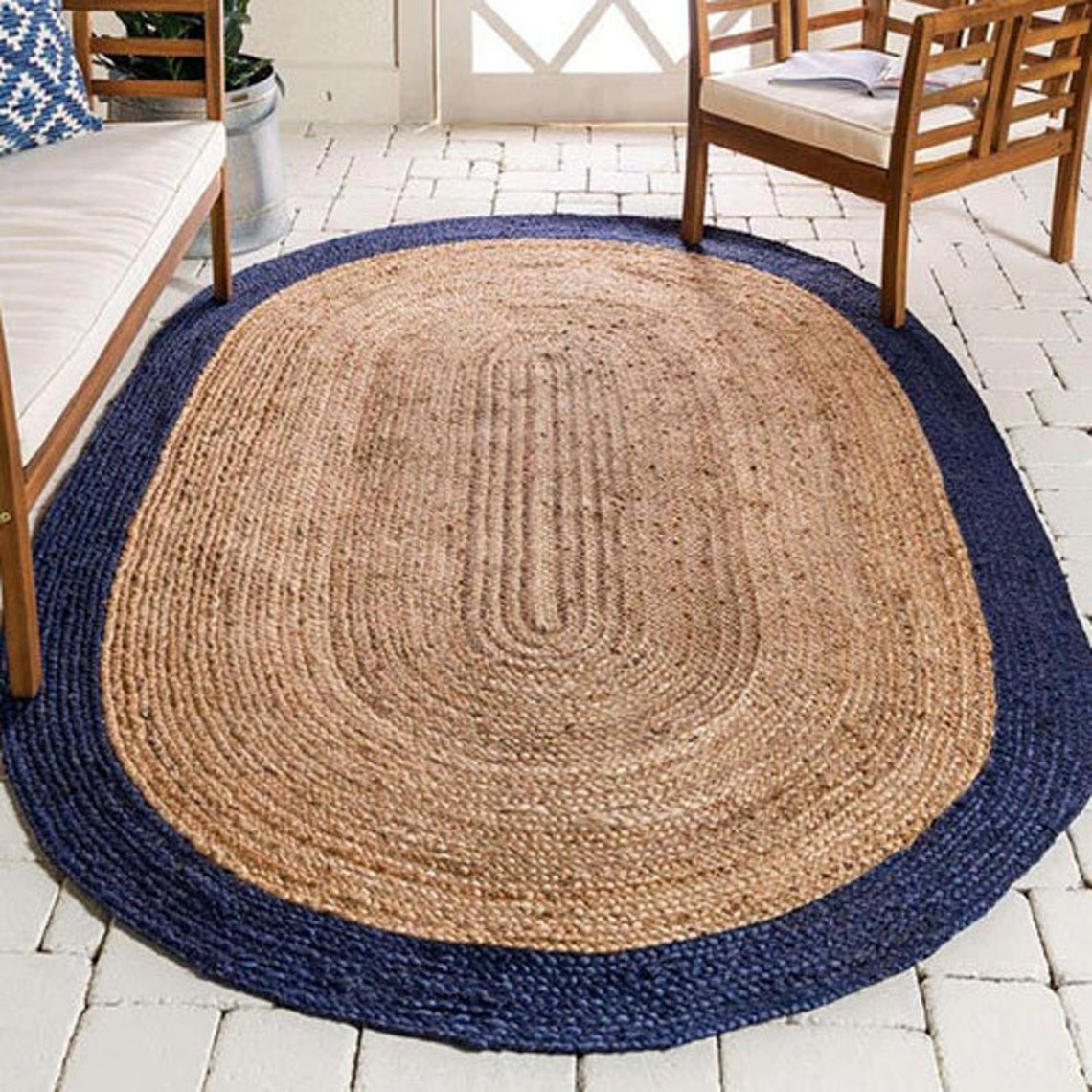 Oval Natural Jute Rug Handmade Braided Vintage Area Rug Indian Etsy