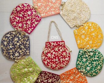 Bags & Purses Handbags Clutches & Evening Bags Vintage 1920s Indian Embroidered Orange Silk & Silver Thread Drawstring Potli Bag 