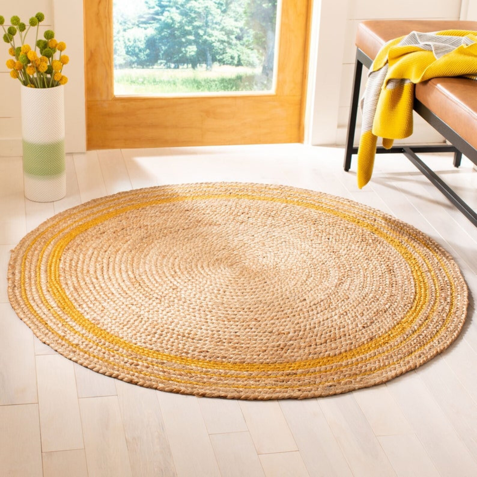 Round Black Border Natural Jute Rug Natural Fiber Vintage Rug Etsy
