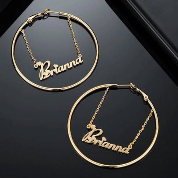 Personalized Hoop Name Earrings, Chain Hoop Earrings, Gift for Her, Gold Hoop Earrings, Big Hoop Earrings