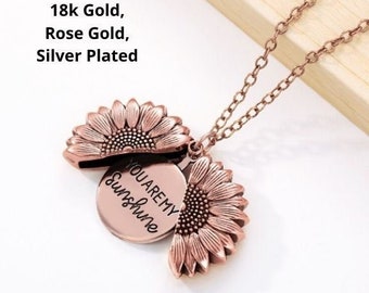 18K Sunflower Necklace, You Are My Sunshine Necklace, Wedding Gift, Personalized Jewelry, Initial Necklace, Gift For Her