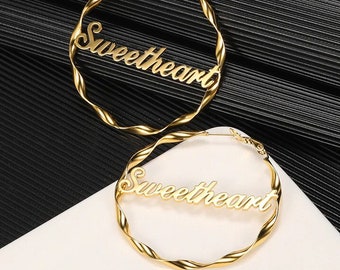 Personalized Name Hoop Earrings, Twisted Circle Hoop Earrings, Gift For Her, Gold Hoop Earrings, Bridesmaid Gift