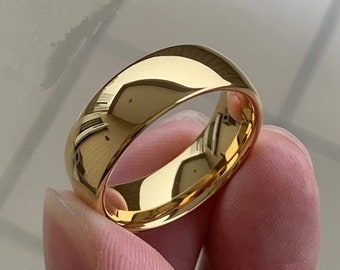 Gold Plated Tungsten Ring, Wedding Band for Men, Engagement Ring, Dome Ring, Gold Tungsten Band, Gift for Him
