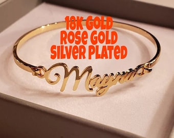 Custom Name Bangle Bracelet, Customized Gift, Gold Name Bracelet, Personalized Jewelry, Dainty Name Bracelet