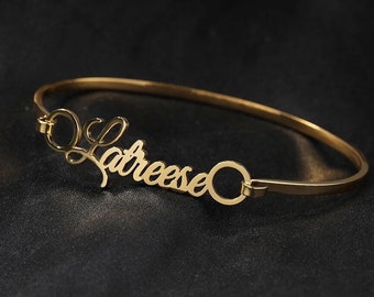 Custom Name Bangle Bracelet, Nameplate Bracelet, Gift for Her, Personalized Jewelry, Women Name Bangle