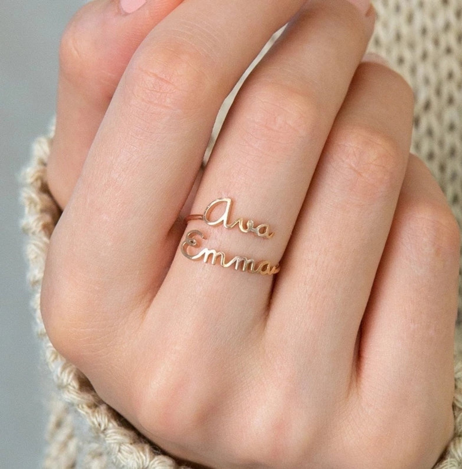 18K Custom Double Name Ring / Customized Jewelry / Dainty Ring Etsy