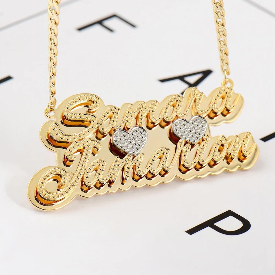 Double Plate Name Necklace, Two Name Necklace, Gift for Her, Gold Name Necklace, Custom Jewelry