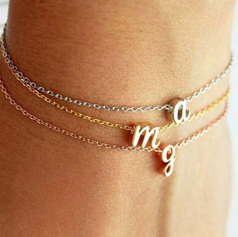 18K Custom Letter Anklet / Initial Anklet / Customized Gift / Etsy