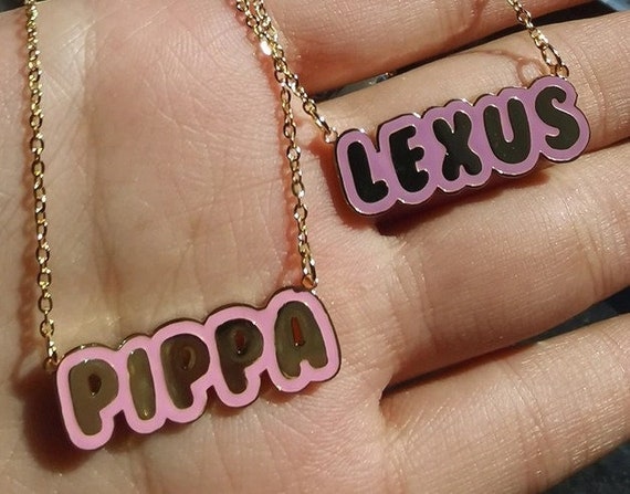 Bubble nameplate necklace best sale