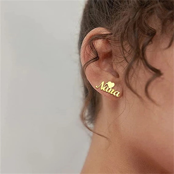 Custom Name Stud Earrings Name Earrings With Heart Gift for Her
