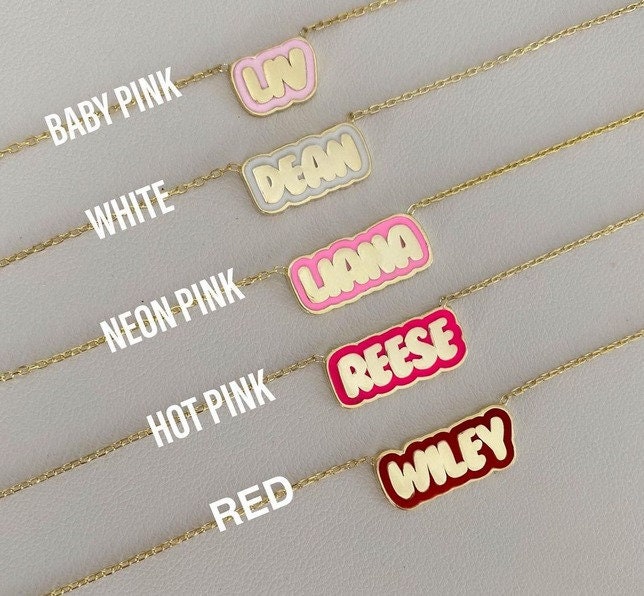 Custom Bubble Letter Necklace - Personalized Nameplate Jewelry Gift for Women