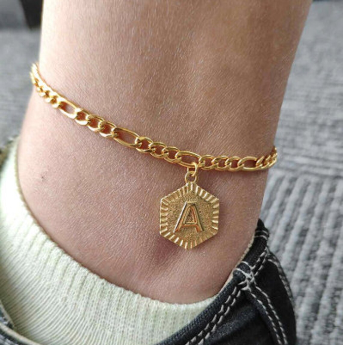 gold chain anklet with initial