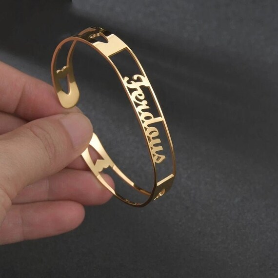 Gold name bangle bracelet deals
