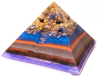 Manifestation Orgone Pyramid - Sodalite 24K Gold / Organite Pyramid / EMF Protection /