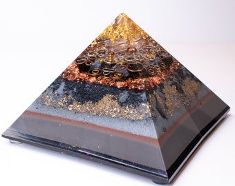 Shungite Orgone Pyramid - 24k Gold Lemurian Seed // Large Orgone // EMF Protection //