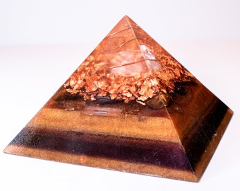 Copper Orgone Pyramid ~ Tigers Eye / Organite / 5G Protection / Yin/Yang Energies