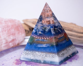 Sodalite Orgone Pyramid - Moonstone | Powerful Pentagonal Orgone | EMF Protection | Ascension | DNA Activation