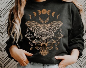 Luna Moth Sweater, Cottagecore, Gothic, Spirituality Shirt, Crescent Moon Shirt Dark Academia Mushroom Shirt Magic Mushrooms Witchy Shirt