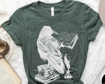 Reading Raven Shirt, Witchy Shirt, Pastel Goth, Celestial Shirt, Cottagecore Shirt, Witchy Clothing, Dark Academia Shirt, Occult Shirt, Crow