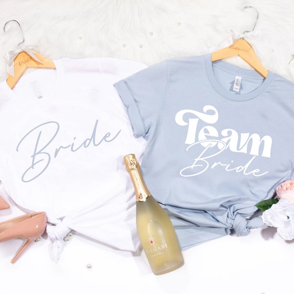 Bride Shirt, Bachelorette Party, Team Bride Tribe, Bride Squad, Bridesmaid, Getting Ready Shirt Set, Bridal Party Shirts Light Blue