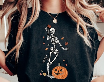 Skeleton Shirt, Dancing Skeletons, Fall Shirt, Halloween Pumpkin, Gothic, Halloween Shirt, Crescent Moon Shirt, Dark Academia, Witchy Shirt