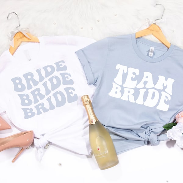 Groovy Bride Shirt, Bachelorette Party, Team Bride Tribe, Bride Squad, Bridesmaid, Getting Ready Shirt Set, Bridal Party Shirts Light Blue