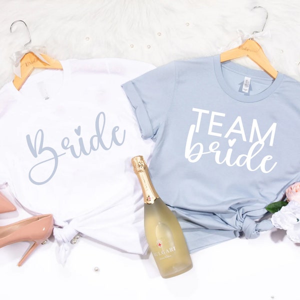 Bride Shirt, Bachelorette Party, Team Bride Tribe, Bride Squad, Bridesmaid, Getting Ready Shirt Set, Bridal Party Shirts Light Blue