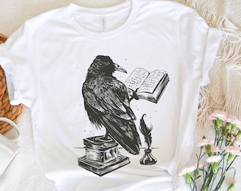 Reading Raven Shirt, Witchy Shirt, Pastel Goth, Celestial Shirt, Cottagecore Shirt, Witchy Clothing, Dark Academia Shirt, Occult Shirt, Crow