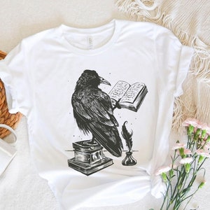 Reading Raven Shirt, Witchy Shirt, Pastel Goth, Celestial Shirt, Cottagecore Shirt, Witchy Clothing, Dark Academia Shirt, Occult Shirt, Crow