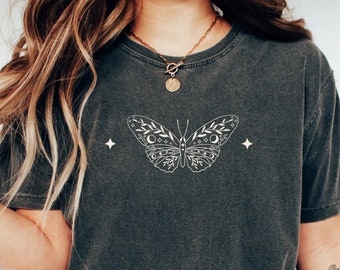 Butterfly Shirt, Celestial, Moon Child, Cottagecore, Gothic, Spirituality, Dark Academia, Magic Mushrooms, Witchy Shirt | Comfort Colors
