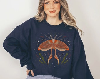 Luna Moth Sweater, Dark Academia, Witchy Shirt, Botanical Shirt, Cottagecore Shirt, Nature Shirt, Goblincore Shirt, Magic Mushroom Clothing