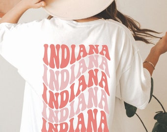 Retro Indiana Shirt, Groovy Indiana T-Shirt, Indiana Vintage Wavy Indiana, Indiana Clothing, Oversized State Shirt | Back Print