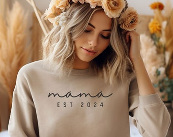 Benutzerdefinierte Mama Est 2023 Sweatshirt Hoodie, Benutzerdefinierte Datum Sweatshirt Muttertag Geschenk für Mama Mama Sweatshirt Schwangerschaftsansage | Sand