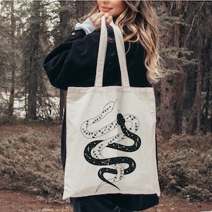 Snake Tote Bag, Cottagecore Tote Bag, Pastel Goth Tote Bag, Goblincore, Dark Academia, Witchy Stuff, Gothic, Spirituality, Mystical Bag