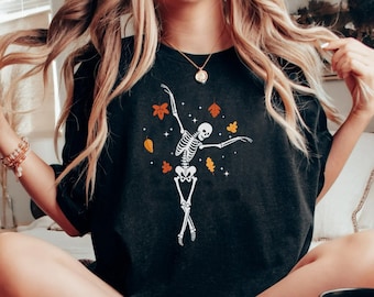 Skeleton Shirt, Dancing Skeletons, Fall Shirt, Halloween Costume, Gothic, Halloween Shirt, Crescent Moon Shirt, Dark Academia, Witchy Shirt