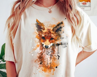 Chemise renard, T-shirt renard aquarelle, cadeau renard, chemise amoureux des animaux, chemise animal, chemise cottagecore, goblincore retro vintage | Couleurs Confort