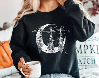Witchy Moon Herbs Sweatshirt, Witchy Shirt, Pastel Goth, Celestial Shirt, Cottagecore Shirt, Witchy Clothing, Dark Academia shirt