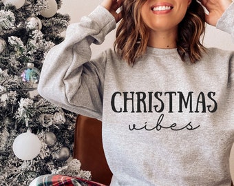 Sudadera christmas vibe para mujeres, suéter alegre y brillante, suéter de árbol de Navidad, suéter de Navidad, cuello de tripulación de Navidad, camisa de vacaciones