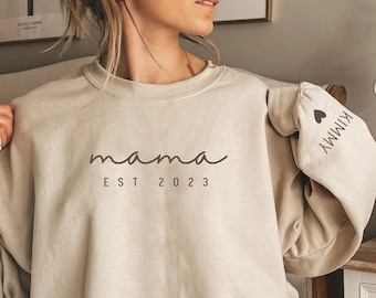 Benutzerdefinierte Mama Est 2023 Sweatshirt, Sweatshirt mit Namen der Kinder, Benutzerdefinierte Datum Pullover, Muttertag, Geschenk für Mama, Mama Sweatshirt mit Kindernamen