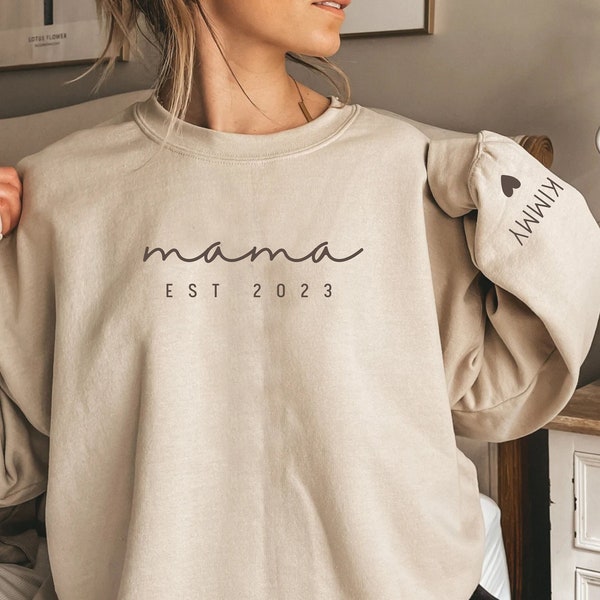 Aangepaste Mama Est 2023 Sweatshirt, Sweatshirt met kindernaam, Aangepaste Datum Trui, Moederdag, Cadeau voor moeder, Mama Sweatshirt met kindernamen