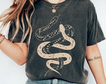 Mystic Snakes Shirt, Snake Shirt Cottagecore, Gothic, Witchy Clothing, Crescent Moon Witchy Shirt, Dark Academia Dark Magic | Comfort Colors