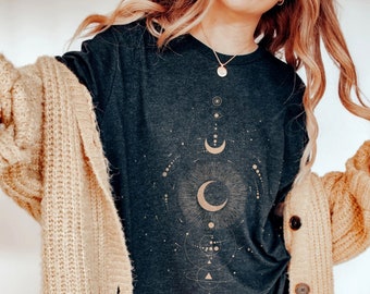Luna Phase Shirt, Cottagecore, Gothic, Spirituality Shirt, Crescent Moon Shirt Dark Academia Mushroom Shirt Magic Mushrooms Witchy Shirt