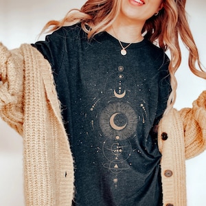 Luna Phase Shirt, Cottagecore, Gothic, Spirituality Shirt, Crescent Moon Shirt Dark Academia Mushroom Shirt Magic Mushrooms Witchy Shirt
