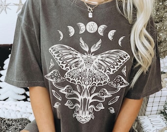 Luna Moth Shirt, Cottagecore, Gothic, Spirituality Shirt Crescent Moon Shirt, Dark Academia, Mushroom Magic Witchy Shirt | Comfort Colors