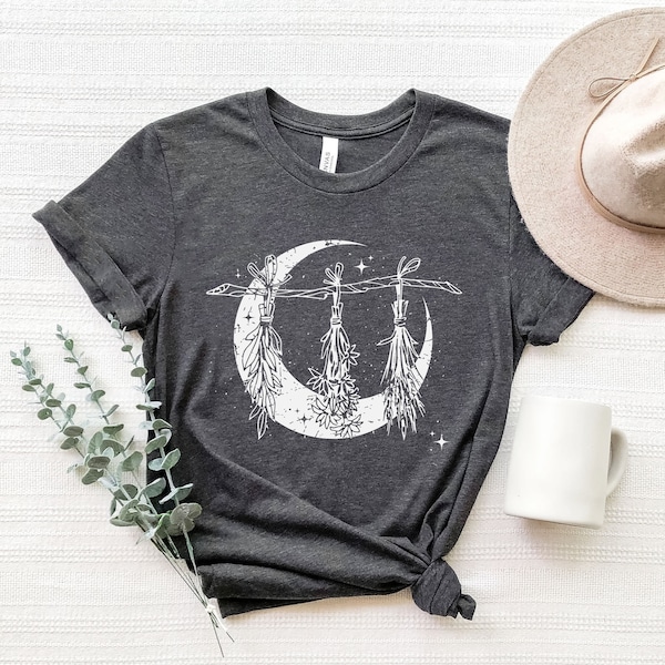 Witchy Moon Herbs Shirt, Witchy Shirt, Pastel Goth, Celestial Shirt, Cottagecore Shirt, Witchy Clothing, Dark Academia shirt