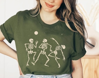 Skeleton Shirt, Dancing Skeletons, Fall Shirt, Halloween Costume, Gothic, Halloween Shirt, Crescent Moon Shirt, Dark Academia, Witchy Shirt
