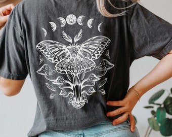 Luna Moth Shirt, Cottagecore, Gothic, Spirituality Shirt Crescent Moon Shirt, Dark Academia, Mushroom Magic Witchy Shirt | Comfort Colors